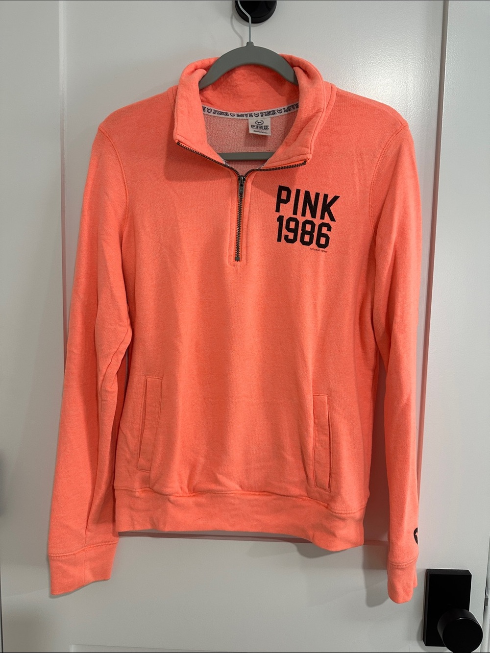 PINK Victoria's Secret Coral Half-Zip Pullover with Chest Logo